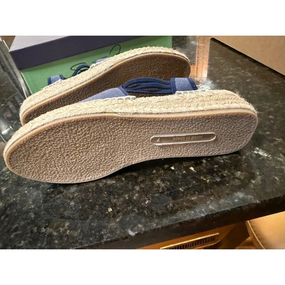 Sesto Meucci Lino Espadrille Sandals Women 8 Navy Blue Linen Made in Spain NIB
